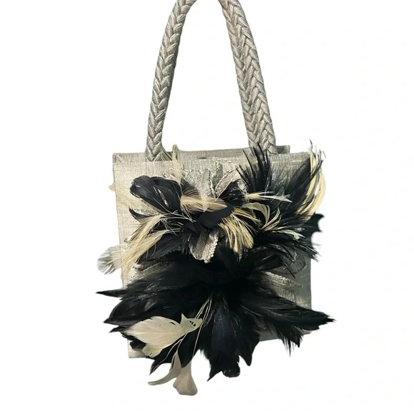 Mother Plucker silk real feathers oil slick coquette mini bag purse 20’s whimsy - Picture 1 of 12